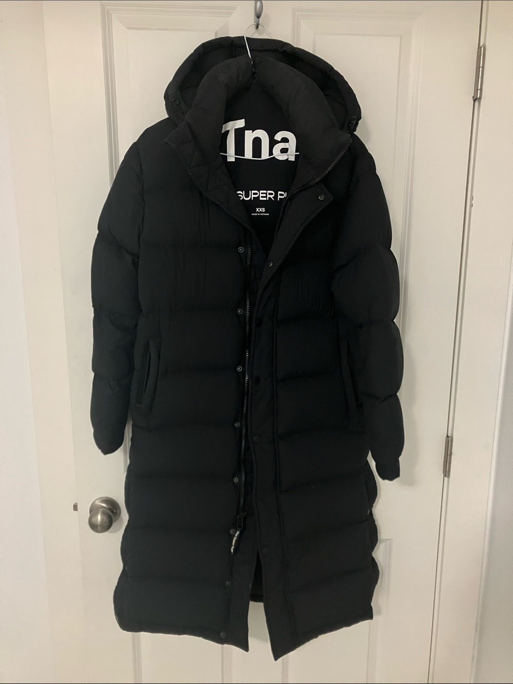 TNA XXS , the Super Puff Long , Black Hooded Puffer Coat